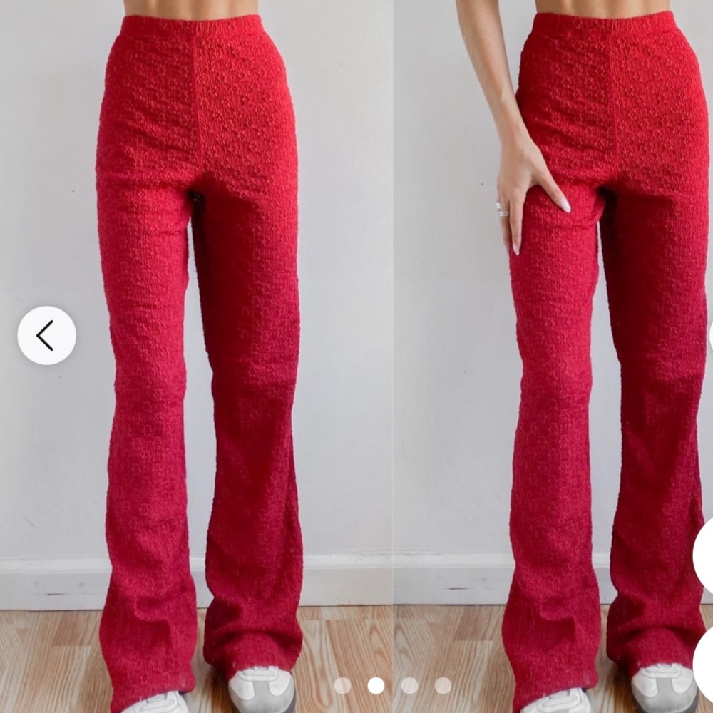 FREE PEOPLE Floral Embroidery Sheer Red
Flare Pants Size XS Stretchy waistband